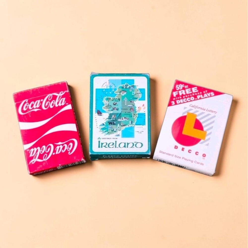 Lot 3 Vintage Playing Cards Coca-Cola 1984 Ireland Map California Lottery Retro